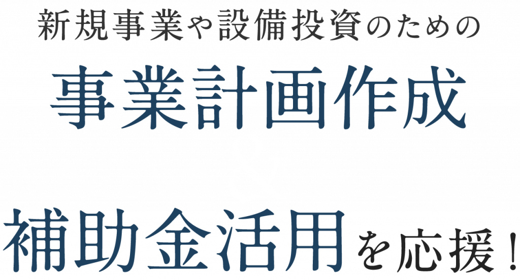 新規事業や設備投資のための事業計画作成＆補助金活用を応援！